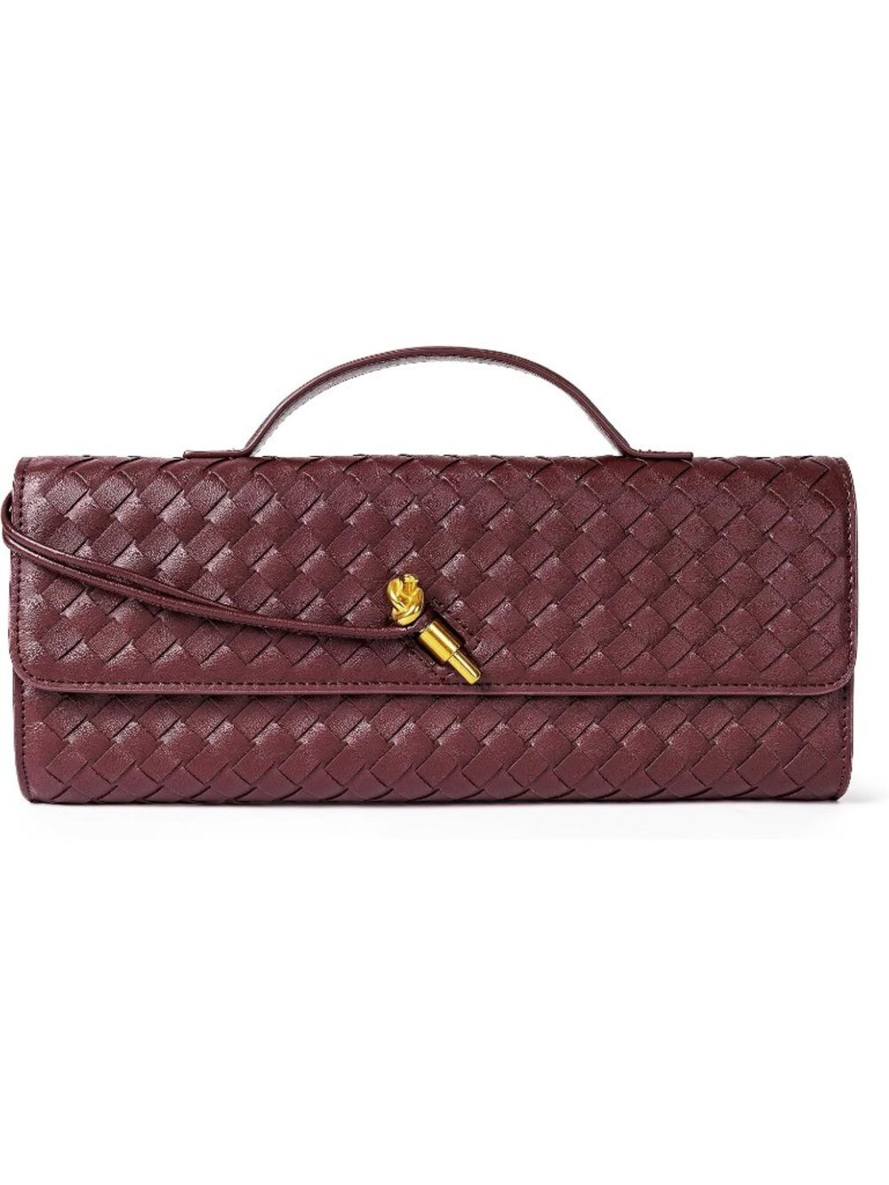 Women Wine Woven Vegan Leather Clutch Purse Formal Evening Crossbody Bag